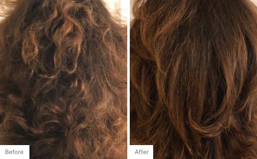10 - Before and After Real Results picture of a woman's hair.